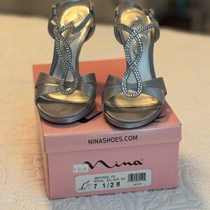 Nina Silver Heels with Rhinestone Embellishments